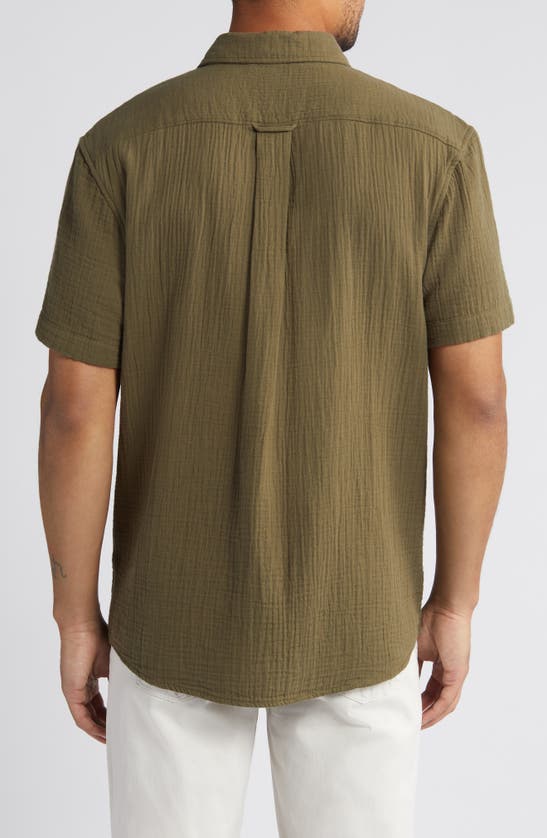 Shop Treasure & Bond Cotton Gauze Short Sleeve Button-up Shirt In Olive Night