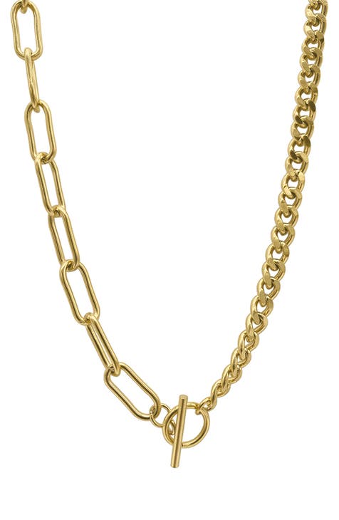 Water Resistant Curb Link & Paperclip Chain Toggle Necklace