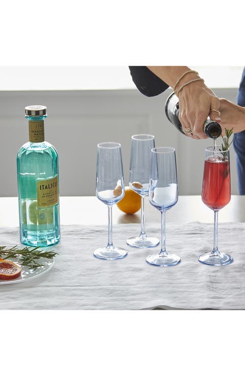 Mariposa Fine Line Set Of 4 Glass Champagne Flutes In Blue