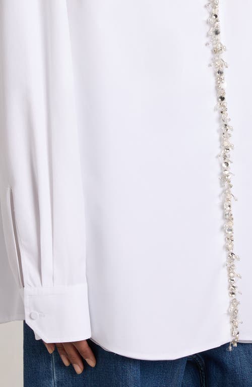 Shop Valentino Garavani Embellished Placket Oversize Button-up Shirt In Bianco/strass