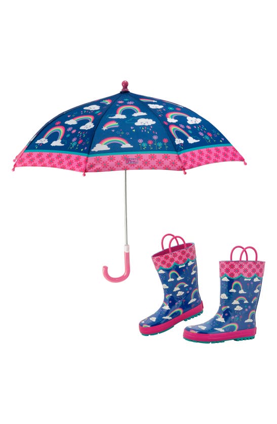 Shop Stephen Joseph Print Rain Boots & Umbrella Set In Rainbow