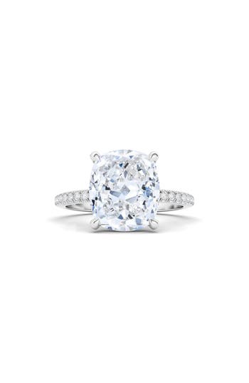 Hautecarat Cushion & Pavé Lab Created Diamond 18k Gold Ring In 18k White Gold