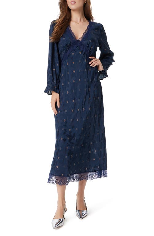 Sam Edelman Camilla Long Sleeve Lace & Chiffon Midi Dress In Navy Scribble Dot