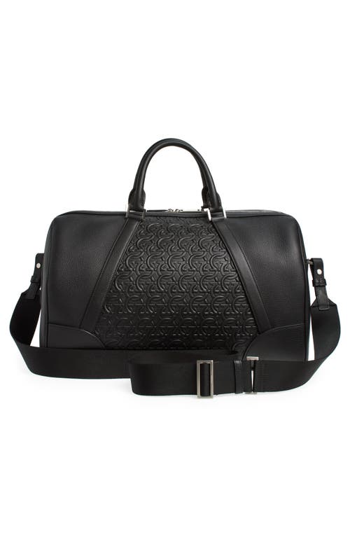 Shop Ferragamo Gancini Embossed Leather Duffle Bag In Nero