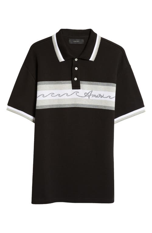 Amiri Black Wave Baja Stripe Polo In Black