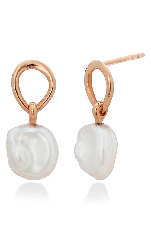 Shop Monica Vinader Nura Freshwater Pearl Drop Frontal Hoop Earrings In 18ct Rose Gold/sterling Silver