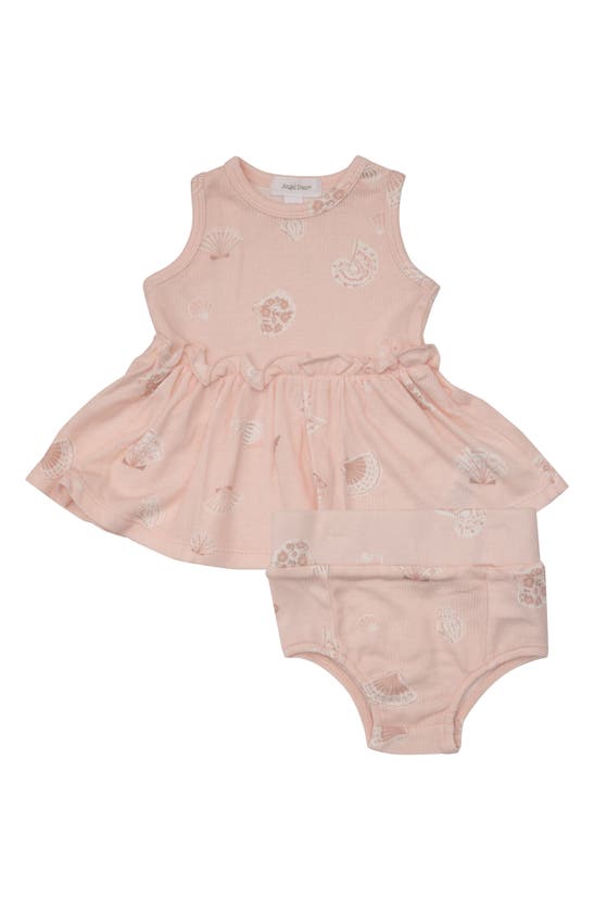 Angel Dear Babies' Pretty Seashells Ribbed Dress & Bloomers Set In Pink