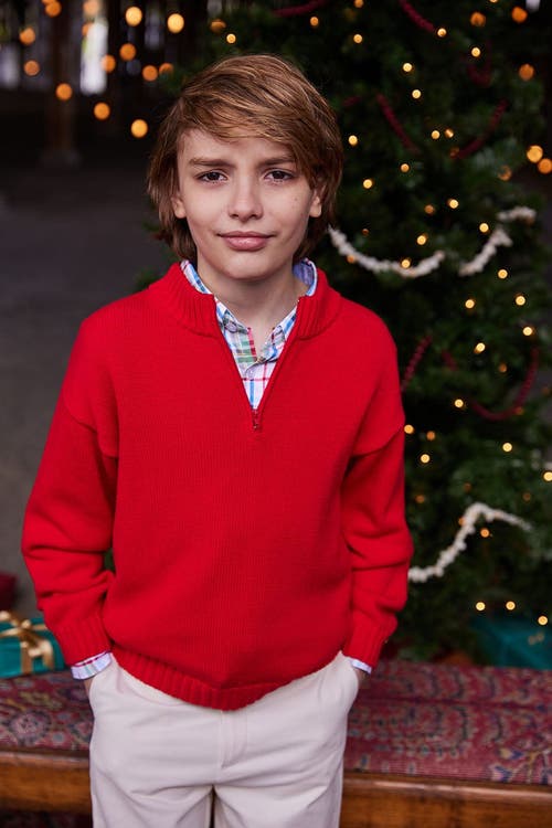 Little English Kids' Quarter Zip Sweater In Red