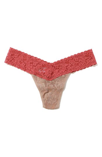 Shop Hanky Panky Signature Lace Low Rise Thong In Taupe/pink Sands