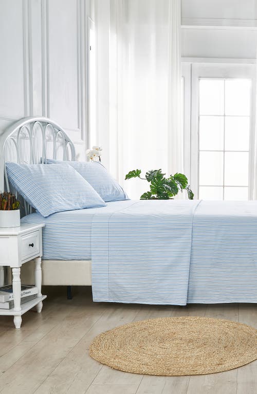 Melange Home Percale Stripe 200 Thread Count Sheet Set In Blue