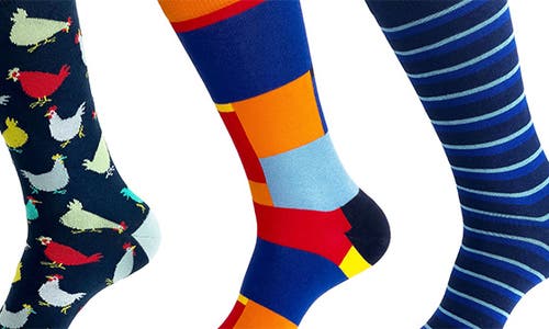 Unsimply Stitched 3-pack Assorted Graphic Crew Socks In Blue Multi