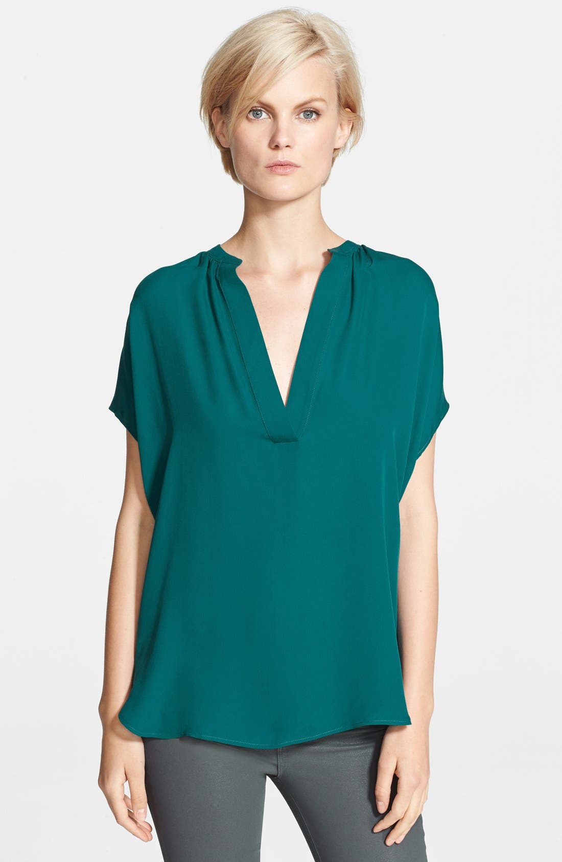 Vince 'Popover' Cap Sleeve Silk Blouse Nordstrom