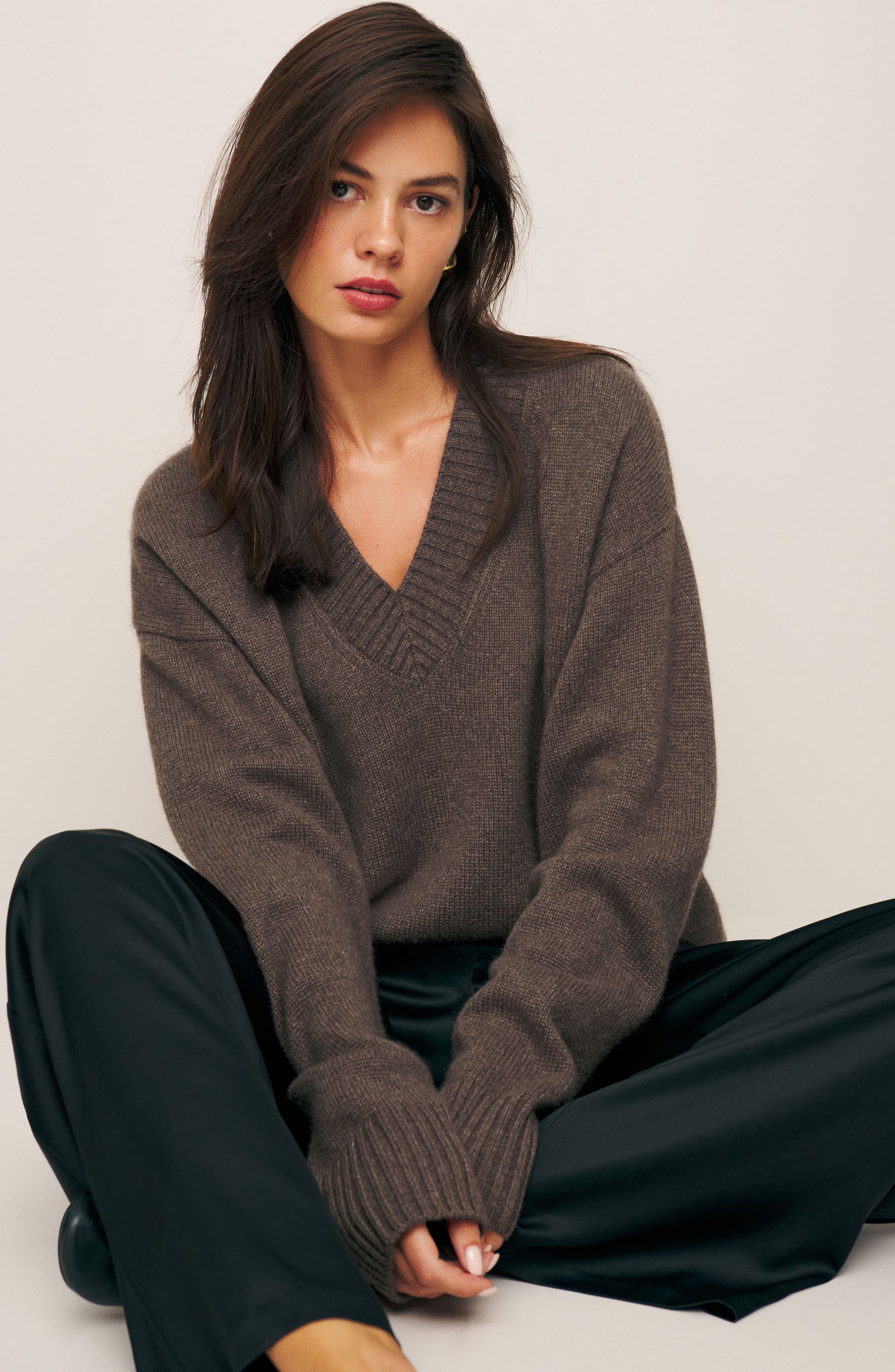 Reformation Jadey Cashmere & Wool V-Neck Sweater, Alternate, color, Dachshund - winter capsule wardrobe