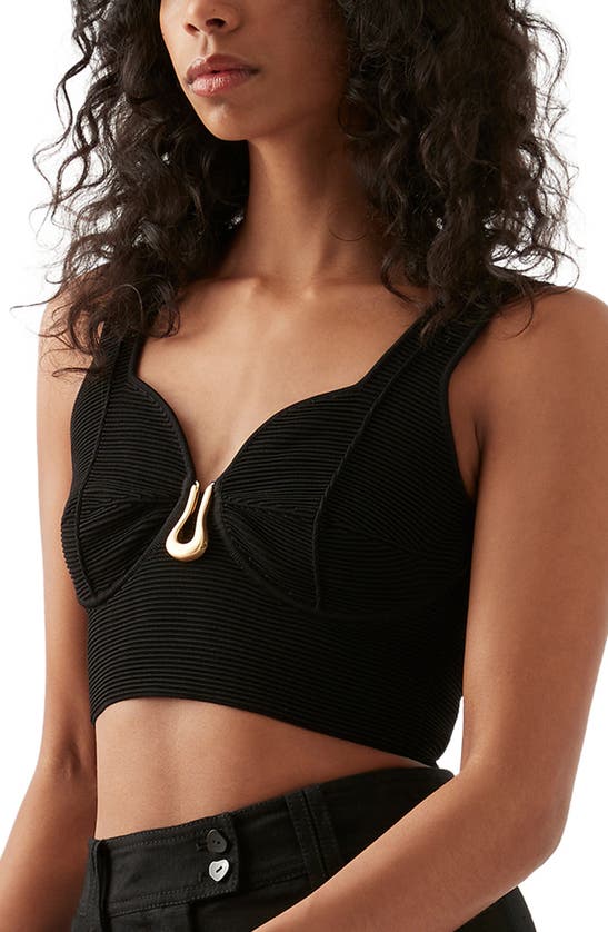 Aje Clay Sculptural Knit Crop Top In Black