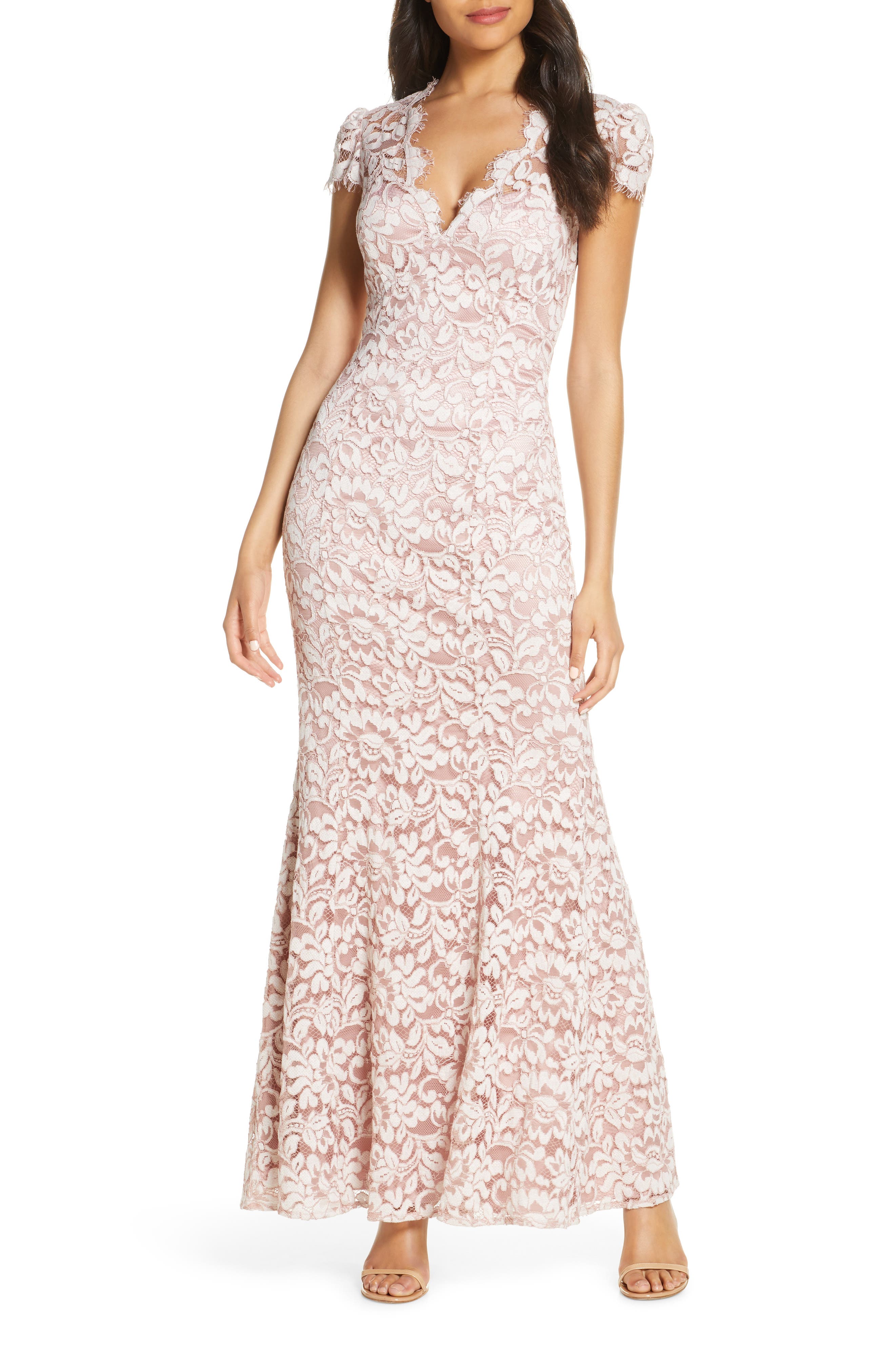 eliza j lace bodice trumpet dress