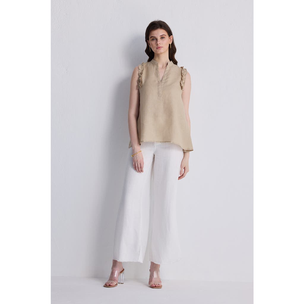 Reistor Sleeveless Hemp Top With Ruffles In Neutral Beige