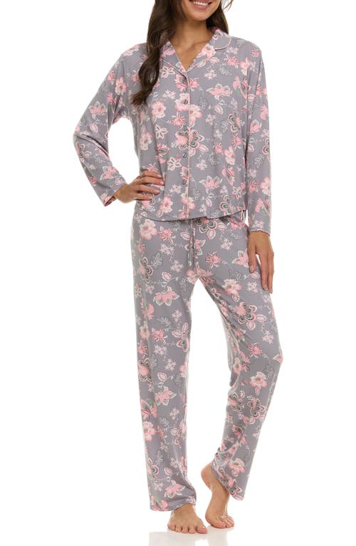 Flora By Flora Nikrooz Lindsey Collared Knit Pajamas In Grey