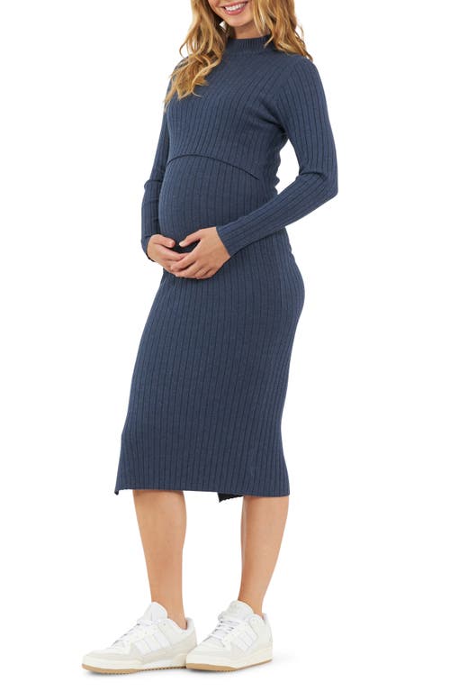 Shop Ripe Maternity Nella Rib Long Sleeve Maternity/nursing Dress In Denim Marle