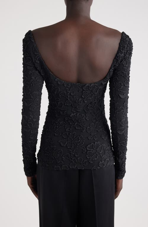 Shop Givenchy Embroidered Scoop Neck Long Sleeve Silk Blend Top In Black