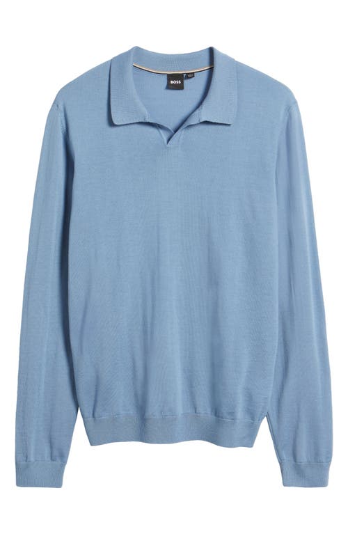 Shop Hugo Boss Boss Enord Long Sleeve Wool Polo Sweater In Open Blue