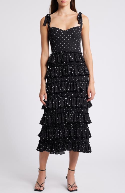 Shop Wayf The Masie Polka Dot Tiered Dress In Black Polka Dot