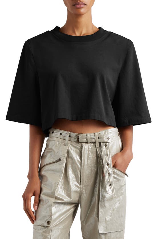 Shop Isabel Marant Zaely Shoulder Pad Crop Cotton T-shirt In Black