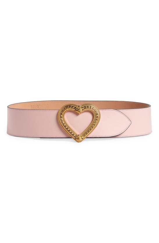 Shop Moschino Heart Leather Belt In Pink
