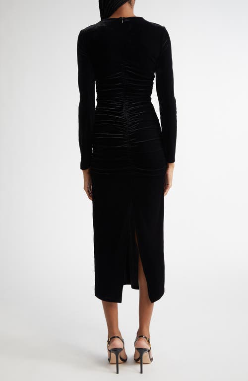 Shop Reiss Sia Ruched Long Sleeve Velvet Maxi Dress In Black