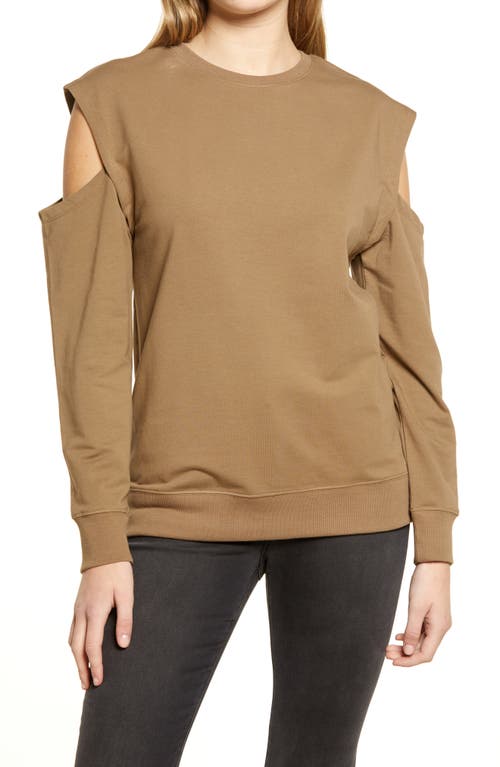 Cold Shoulder Sweatshirt in Brown Shitake
