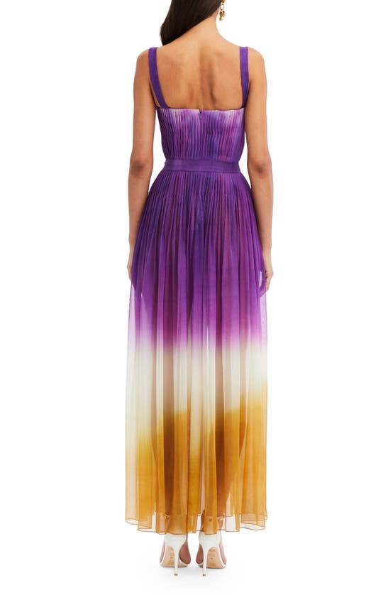 Shop Oscar De La Renta Ombré Pleated Silk Chiffon Gown In Violet/ Sepia