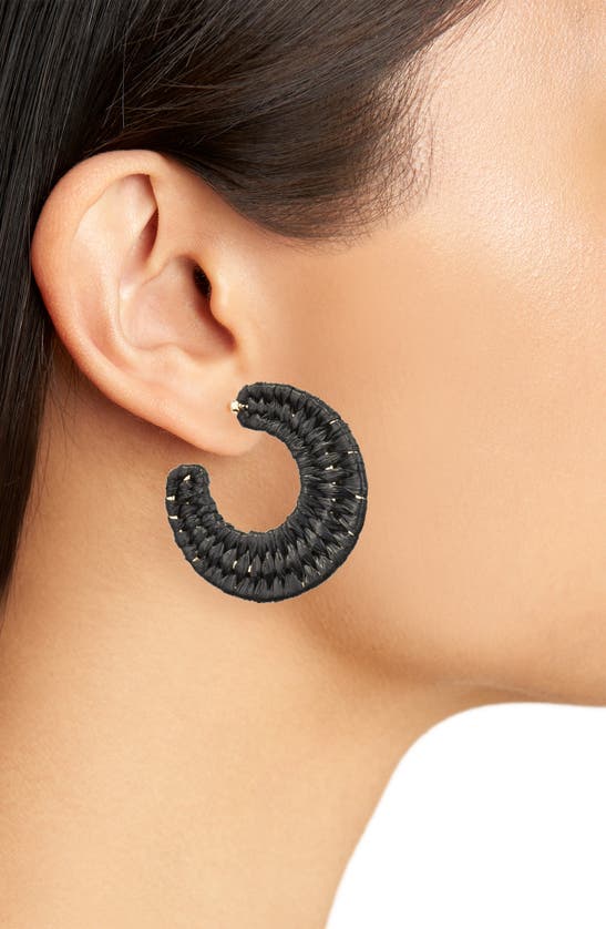 Shop Nordstrom Woven Raffia Hoop Earrings In Black