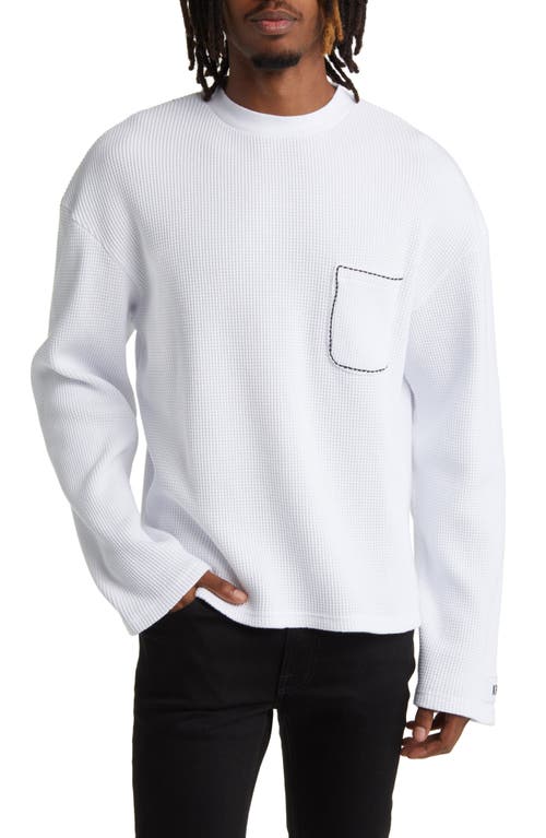 Thermal Knit Long Sleeve Cotton Pocket T-Shirt in White