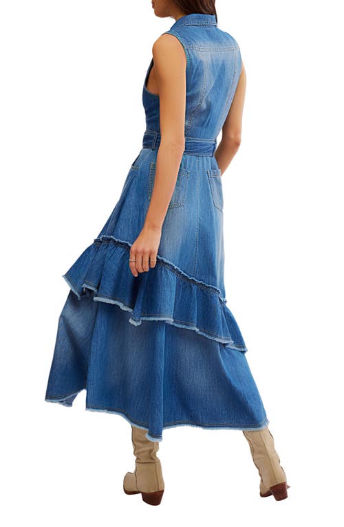 Shop Free People Beau Belted Asymmetric Hem Sleeveless Denim Shirtdress In Blue Grass