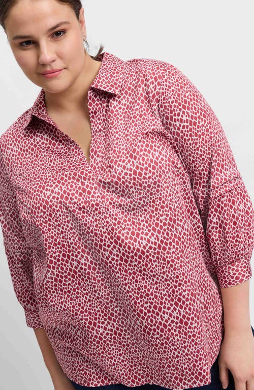 Foxcroft Frankie Abstract Print Cotton Sateen Popover Top In Red