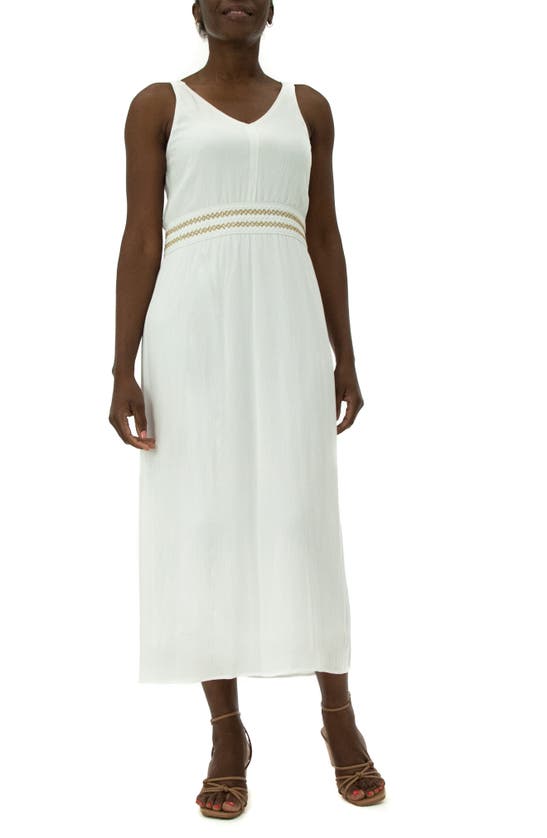 Nina Leonard V-neck Maxi Dress In White/ Gold