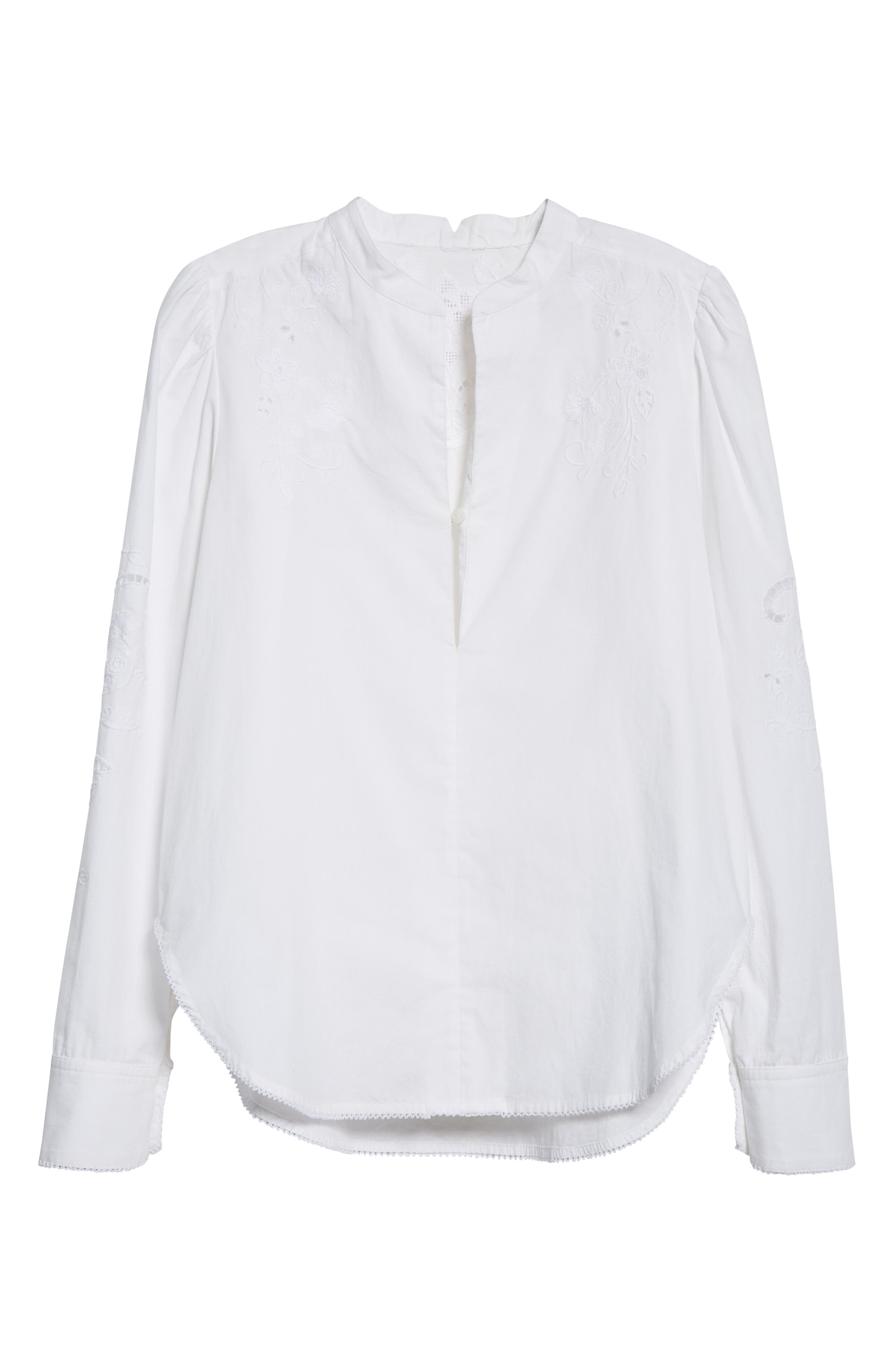 Rag \u0026 Bone Jade Embroidered Band Collar Cotton Blouse in White