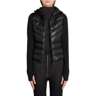 Moncler Quilted Down Front Hooded Fleece Jacket, Black