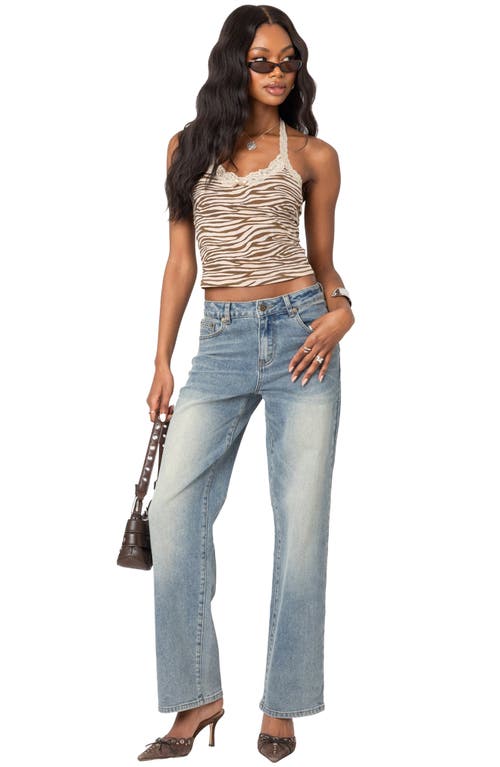 Shop Edikted Amia High Waist Straight Leg Jeans In Blue-washed