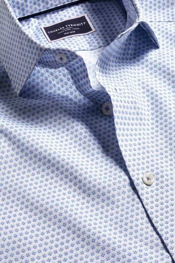 Shop Charles Tyrwhitt Slim Fit Semi-cutaway Collar Non-iron Floral Geo Print Shirt In Cobalt Blue