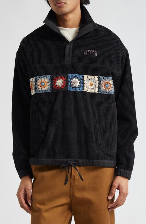 Story mfg. Polite Organic Cotton Corduroy Half Snap Pullover Black at Nordstrom,