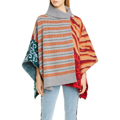 Stella Mccartney Oversize Patchwork Wool Sweater Cape, 48 IT - Grey