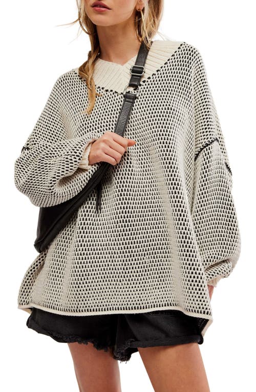 Free People Maisie Oversize Sweater In Ivory Black Combo