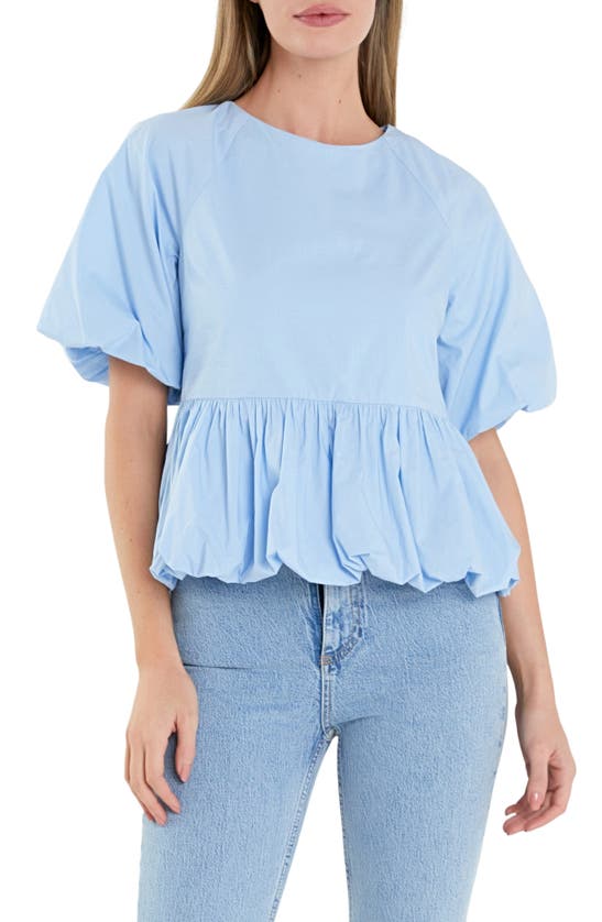 Shop English Factory Balloon Poplin Top In Powder Blue