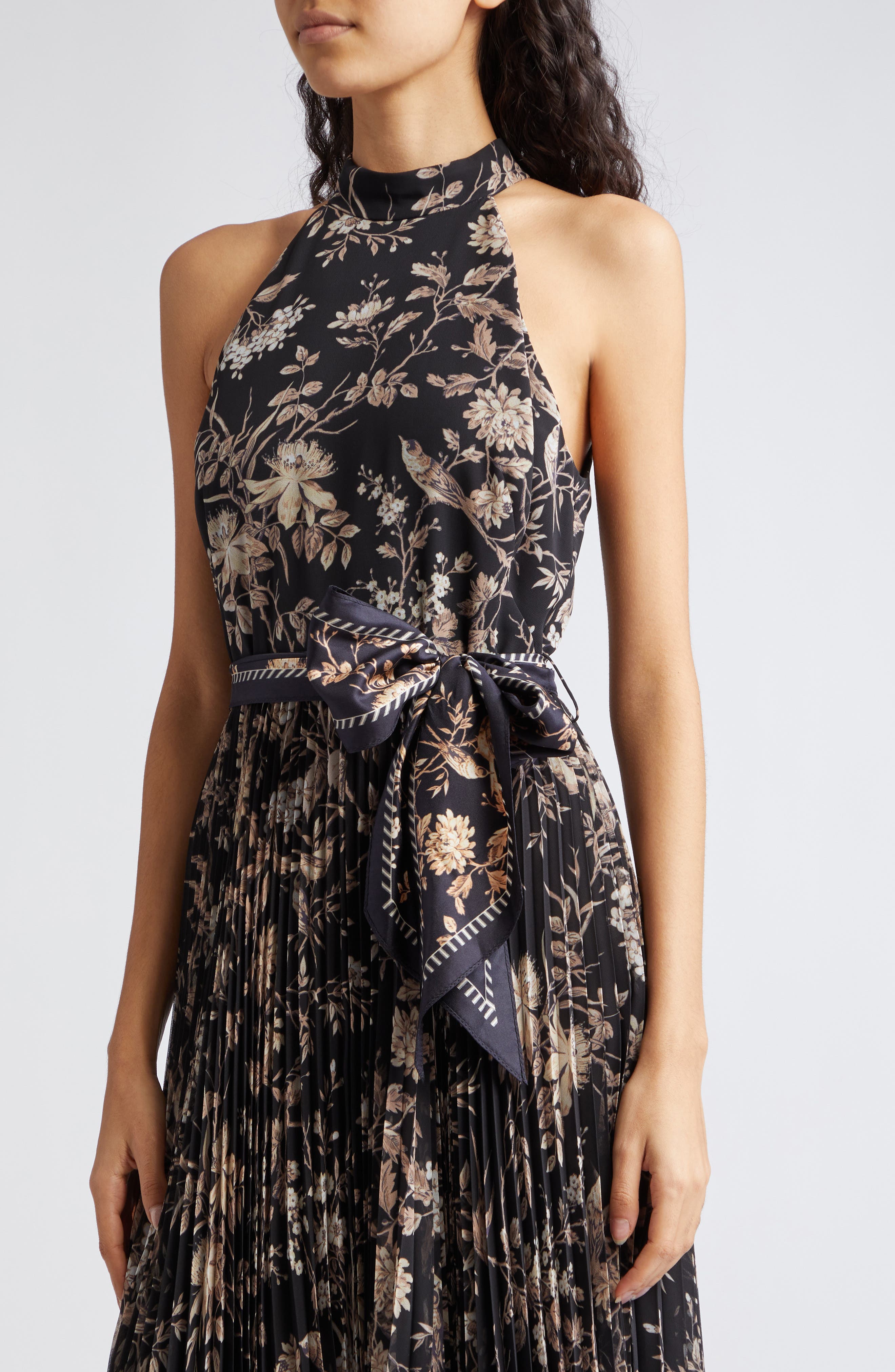 Zimmermann Sunray Picnic Pleated Chiffon Midi Dress in Black