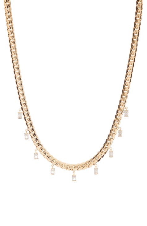 Zoe Shaky Cubic Zirconia Charm Curb Chain Collar Necklace