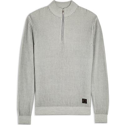 Topman Half Zip Plaited Mock Neck Sweater, Grey