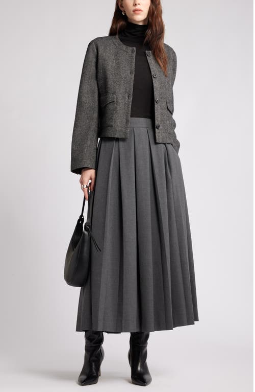Nordstrom Pleated Midi Skirt In Grey Dark Heather