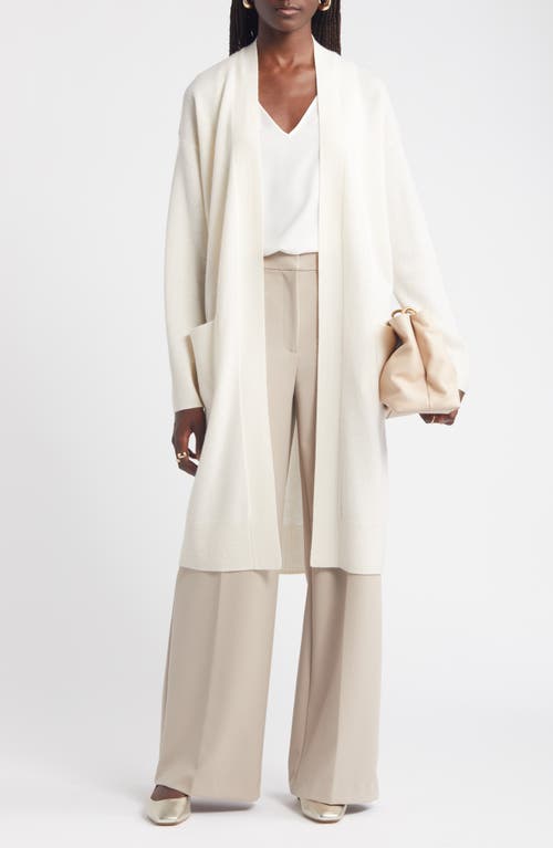 Shop Nordstrom Long Open Front Wool & Cashmere Cardigan In Ivory Pristine