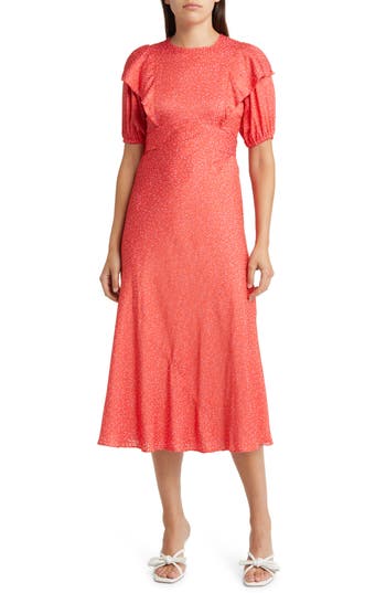 Ted Baker Mayyia Puff Sleeve Midi Dress In Fuchsia