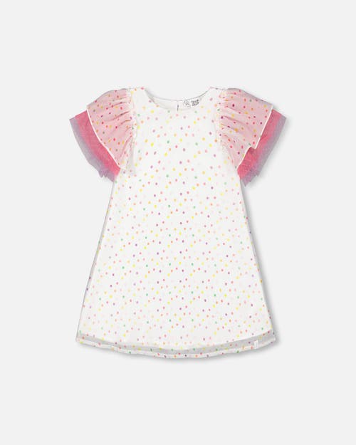 Deux Par Deux Girl's Polka Dot Dress With Mesh White Printed Party Dots at Nordstrom